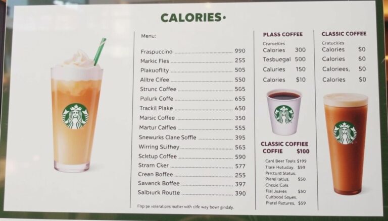 starbucks calorie menu price